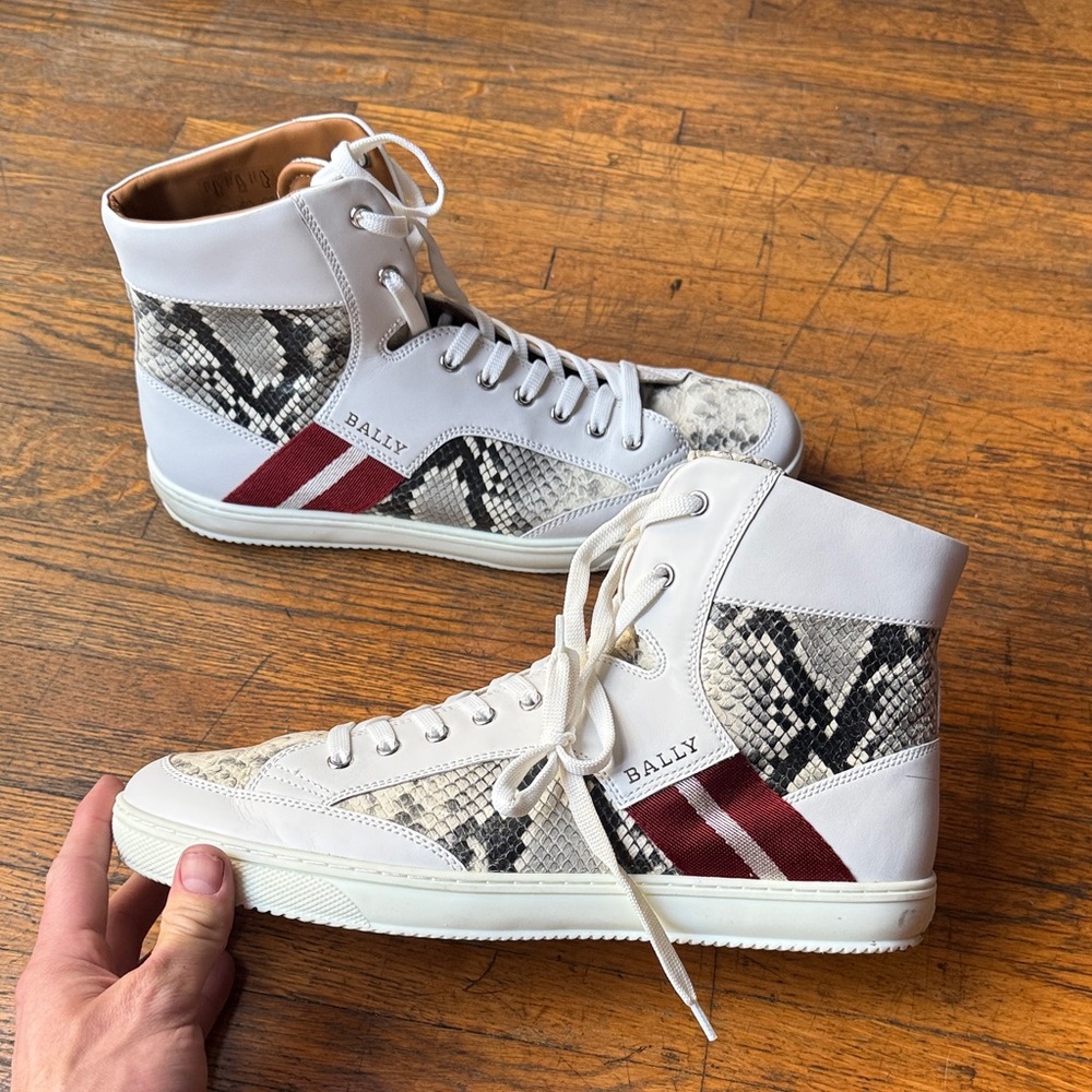 Bally White and Burgundy Snake Print High-Tops